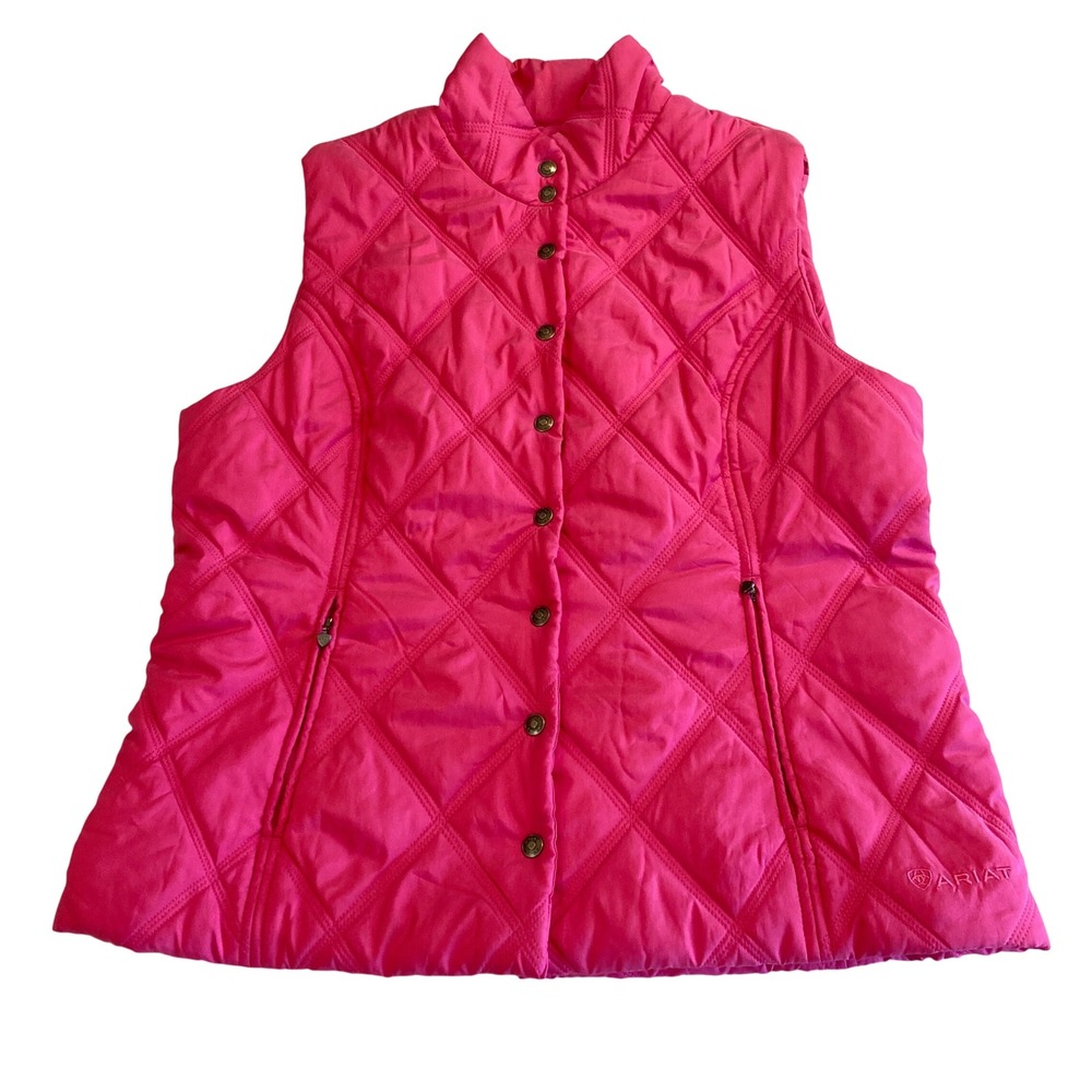 Ariat‎ Womens XL Pink Quilted Snap Front Vest Paisley Lining Equestrian 10006459